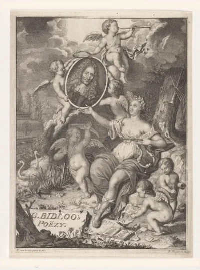 Muze en putti dragen portret van chirurgijn en dichter Govard Bidloo