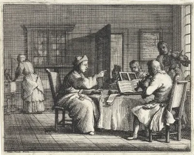 Muziekleraar met leerlingen