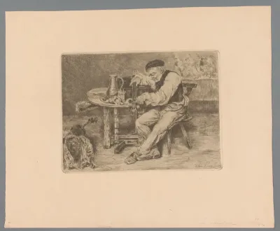 Muzikant besnaart een cello voor hem op tafel