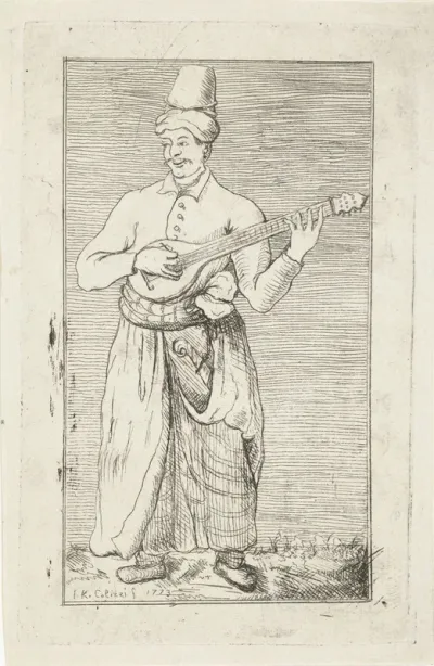 Muzikant met tulband en tokkelinstrument
