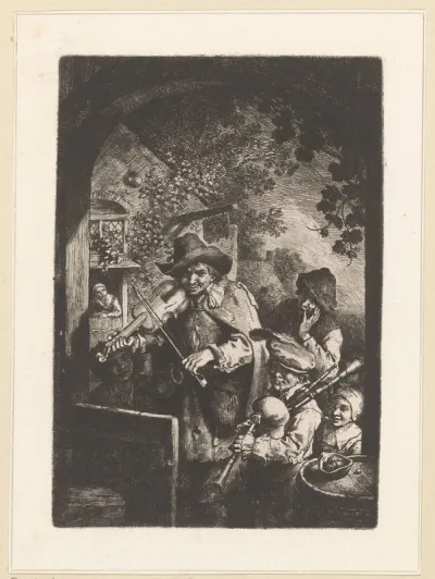 Muzikanten in deuropening