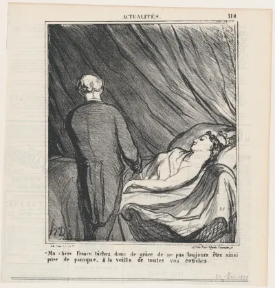 My dear France, I urge you not to panic every time before your delivery!, from 'News of the day,' published in Le Charivari, March 23, 1870