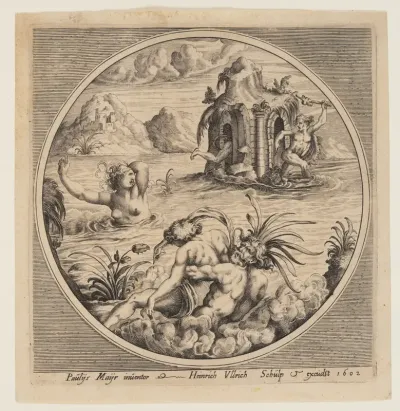 Mythological marine suject in a roundel