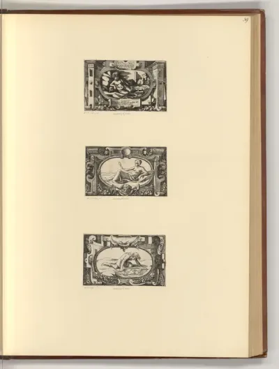Mythologische Figuren in ovalem Rahmen