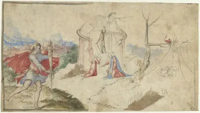 Mythologische scène (Aeneas ontvlucht Troje?)