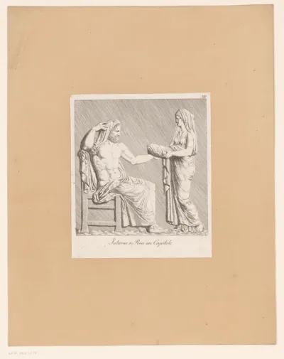 Mythologische voorstelling met man, vrouw en kind