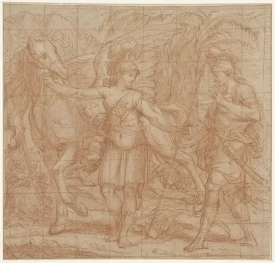 Mythologische voorstelling met Minerva (?) en Pegasus (?)