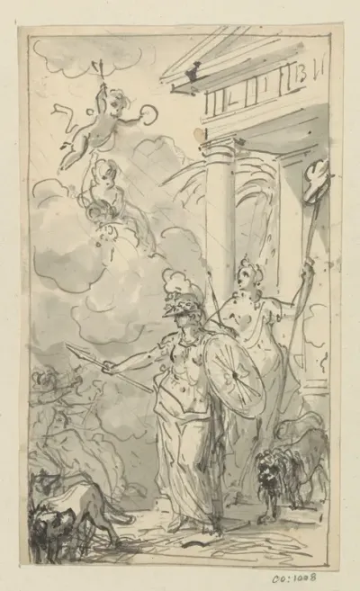Mythologische voorstelling met Minerva
