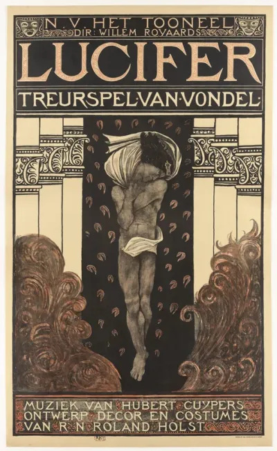 N.V. Het Toneel. Dir. Willem Royaards. Lucifer treurspel van Vondel. Muziek van Hubert Cuyper. Ontwerp, decor, costuums van R.N. Roland Holst.