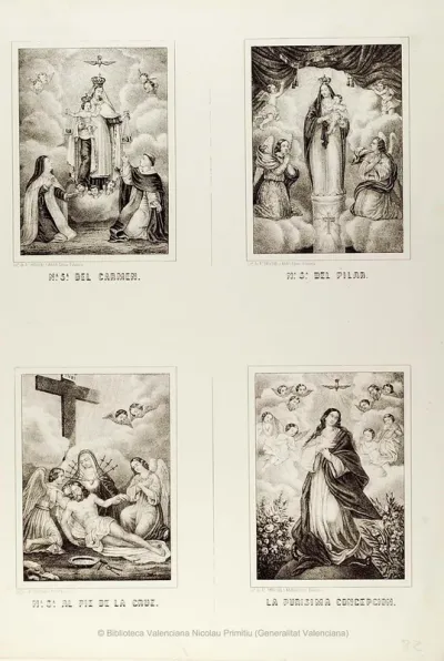 Nª Sª del Carmen ; Nª Sª del Pilar ; Nª Sª al pie de la Cruz ; La Purisima Concepción [Material gráfico]