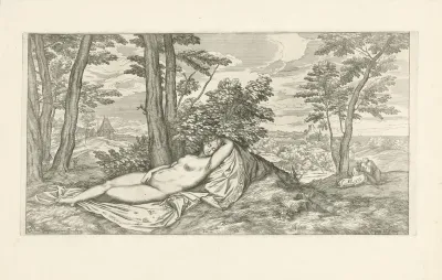 Naakte vrouw in een landschap