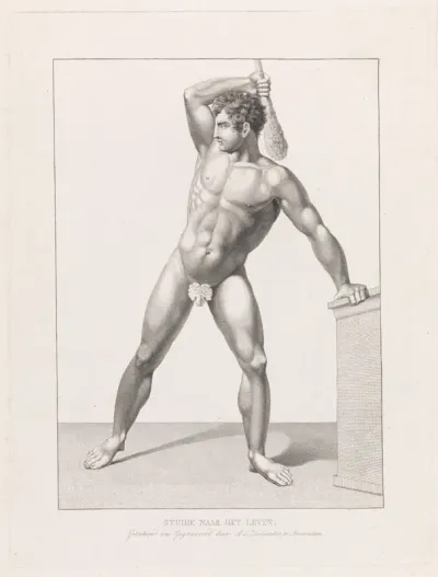 Naaktstudie van man met knots