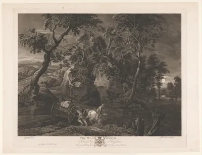 Nachtelijk landschap met voerman bij rotsen