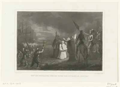 Nachtelijk tocht van Spaanse soldaten door het water naar Duiveland, 1575
