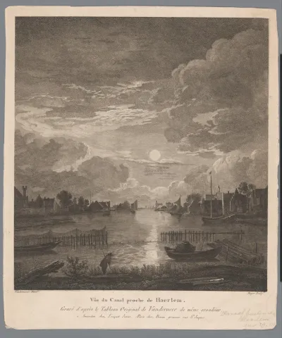 Nachtgezicht op het kanaal bij Haarlem