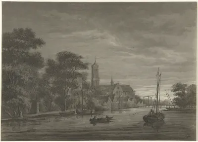Nachtlandschap met gezicht op dorp