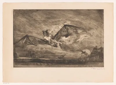 Nachtlandschap met vleermuisachtige wezens