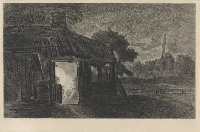 Nachtstuk met twee figuren in een hut