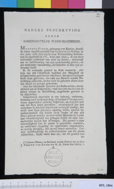 Nadere beschryving eener samengestelde wanschapenheid, page 1