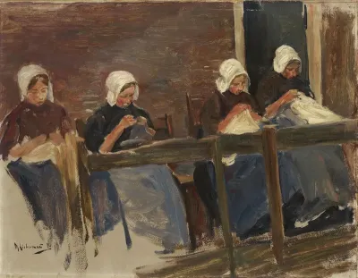 Nähende Mädchen in Huyzen - Studie mit vier Figuren (Holländische Näherinnen)