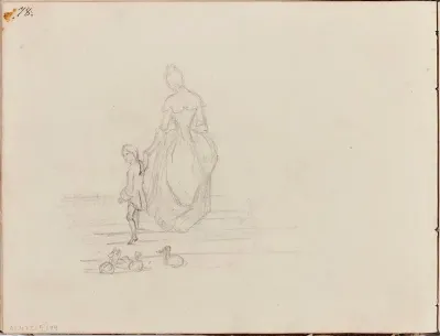 Nainen ja poika historiallisissa asuissa