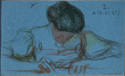Nainen, kädet pöydällä, Todenmäköisesti n. 1910.