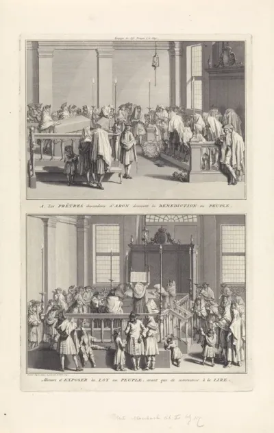 Nakomelingen van Aäron geven de zegen / Het tonen van de Wet in de synagoge