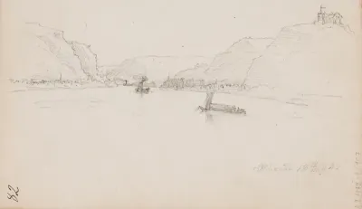 Näkymä Reiniltä, 1854, lyijykynä