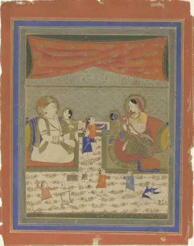 Nanda en Yasoda met Krishna en Balarama