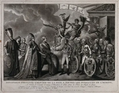 Napoleon Bonaparte presenting olive branches to all the powers of Europe