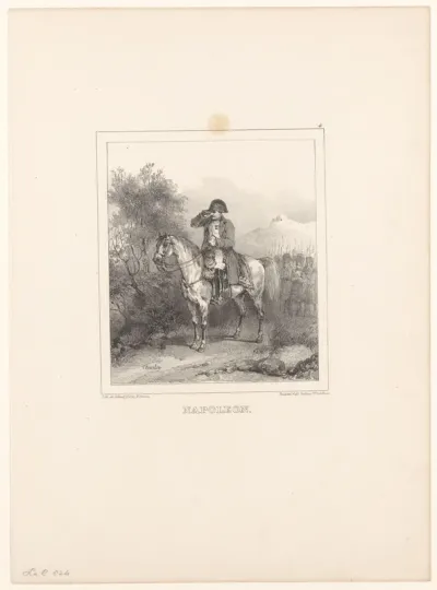 Napoleon Bonaparte te paard in een berglandschap