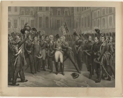 Napoleon I Bonaparte neemt afscheid van de Oude Garde in Fontainebleau op 20-04-1814