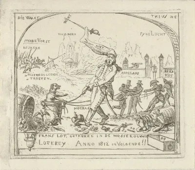 Napoleon trekt een hond in een bokaal door het moeras