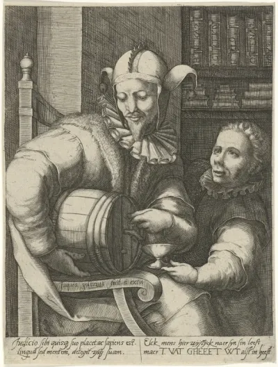 Nar met vat wijn