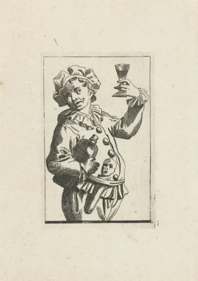 Nar met wijnkruik en drinkglas