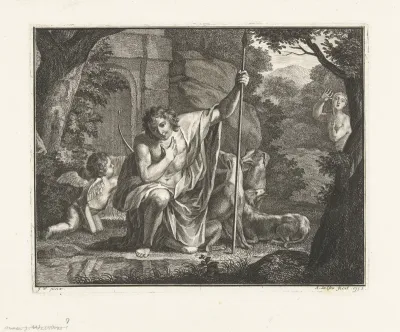 Narcissus kijkend naar zijn spiegelbeeld in het water
