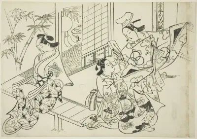 Narihira: The Mirror Scene (Narihira kagami no dan), from the series "Famous Scenes from Japanaese Puppet Plays (Yamato irotake)"