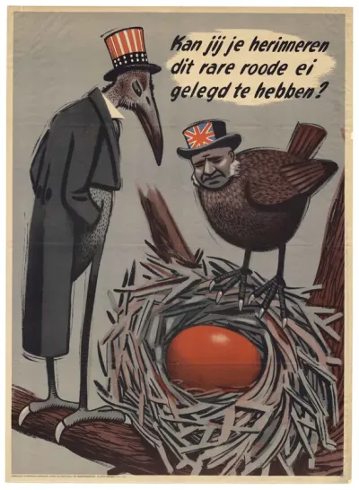 Nationaal-socialistische propaganda tegen de geallieerden en het communisme: "Kan jij je herinneren dit roode ei gelegd te hebben?