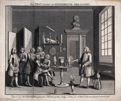 Natural and experimental philosophy: gentlemen attending to a lecture