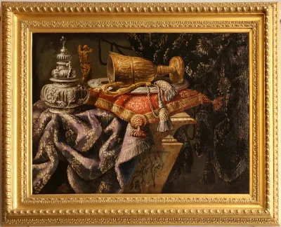 Nature morte au brocart et objets d’orfèvrerie
