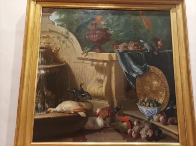 Nature morte près d'une fontaine