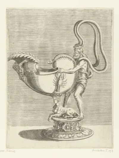 Nautilusbokaal met een kreeft op de buik
