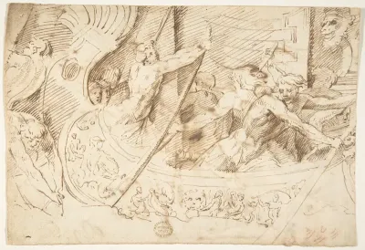 Naval Battle (recto); Forest with Angel (verso)