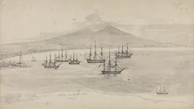 Naval ships outside the harbour of Naples