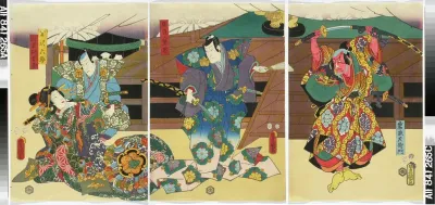 Näyttelijät Ichikawa Danzo VI, Ichikawa Ichizo, Enjaku ja Nakamura Fukusuke näytelmässä Dan-no-ura kabuto gunki (Dan-no-uran taistelu)