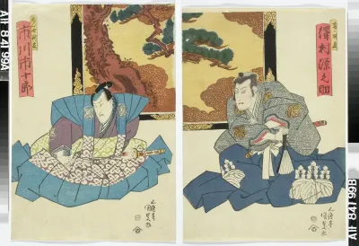 Näyttelijät Sawamura Gennosuke ja Ichikawa Ichijuro näytelmässä Kanadehon chusingura (Uskolliset vasallit)