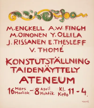 Näyttelyjuliste (Enckell-Finch-Oinonen-Ollila-Rissanen-Thesleff-Thomé )