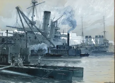 Near the Dardanelles, English and French war ships in the harbour of Malta