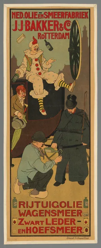 Ned. olie- en smeerfabriek J.J. Bakker & Co Rotterdam. rijtuigolie wagensmeer zwart leder- en hoefsmeer