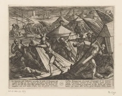 Nederlanders en Duitsers vallen het Romeinse kamp aan en veroveren de boot van Cerialis
